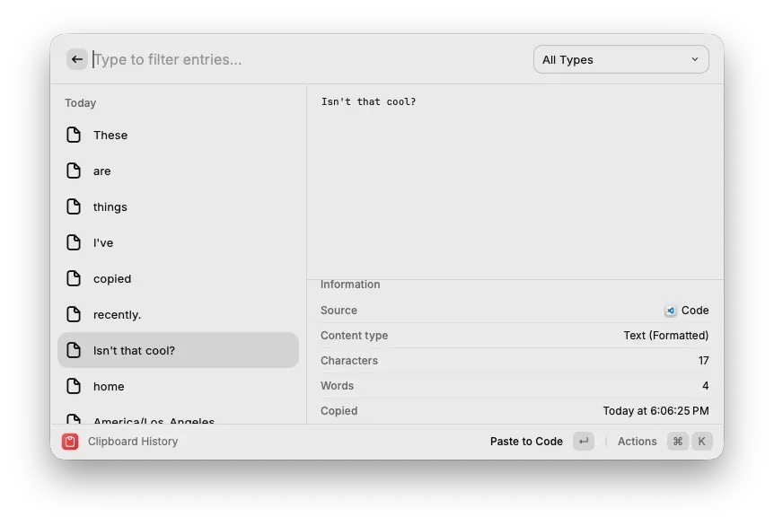 Raycast clipboard history